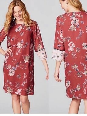 J. Jill Tera-Cotta Floral Tunic Dress Burnt Orange & White Size L